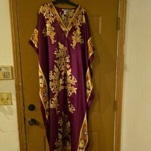 Embroidered Purple and Gold Floral Kaftan